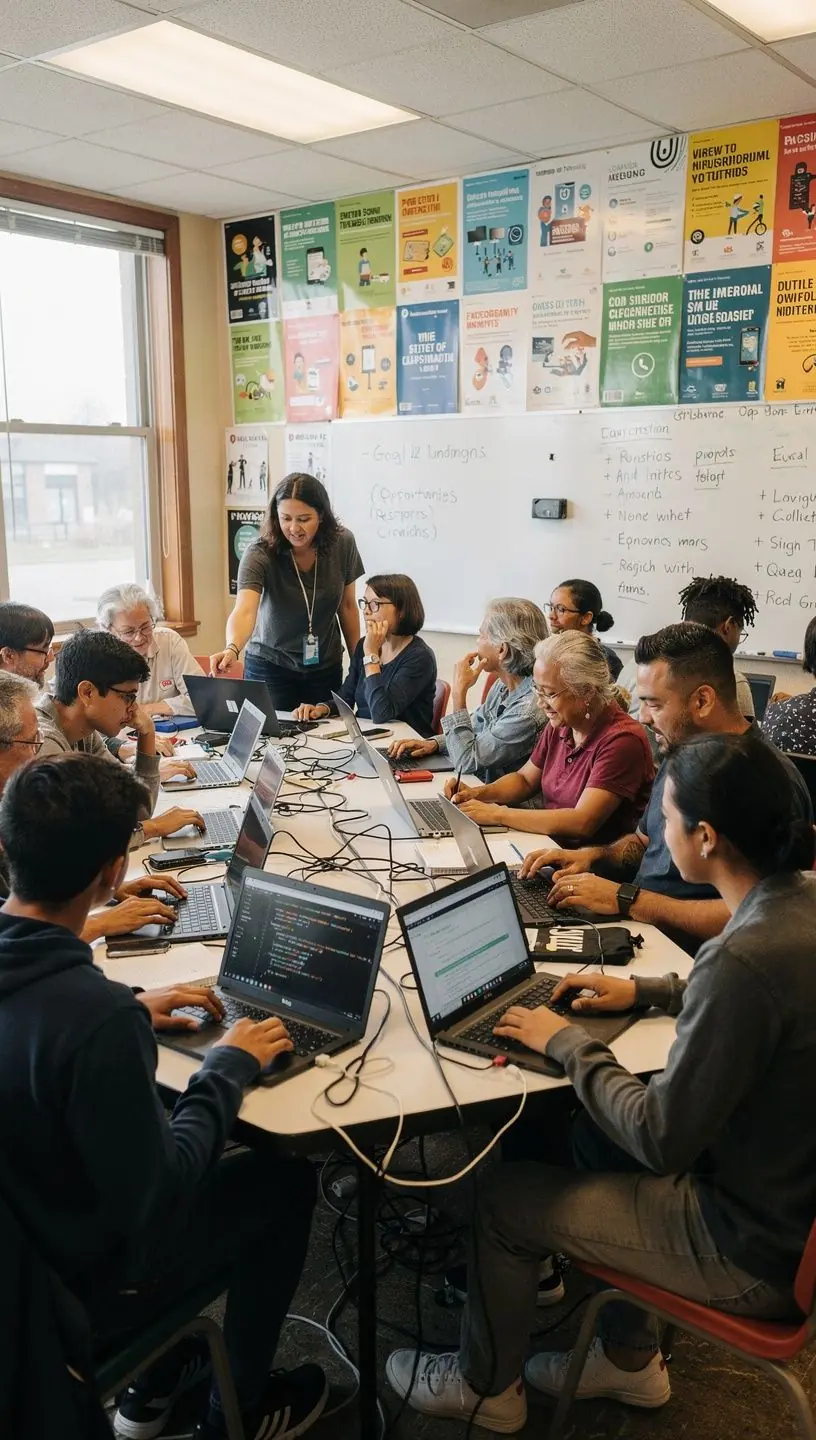 Local business owners attending a workshop on integrating new technology for operational efficiency.