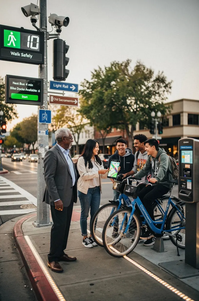 Volunteers teaching seniors how to use smartphones and online services in a community center.